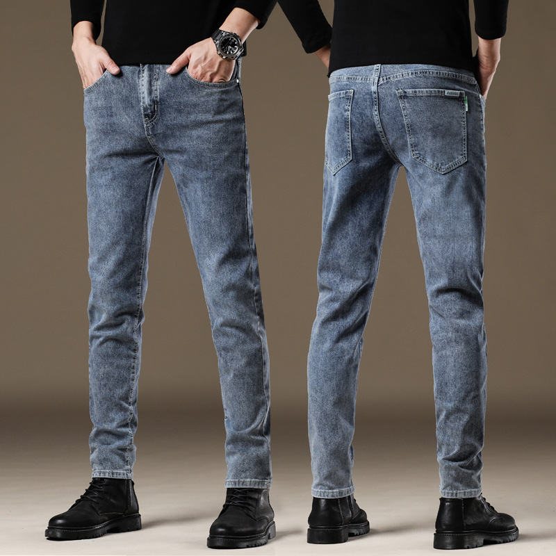 Pantalones vaqueros juveniles de los hombres SLIM-Fit Mediados de cintura marca de moda stretch lápiz pantalones de los hombres de estilo coreano de moda Pantalones gris de los hombres