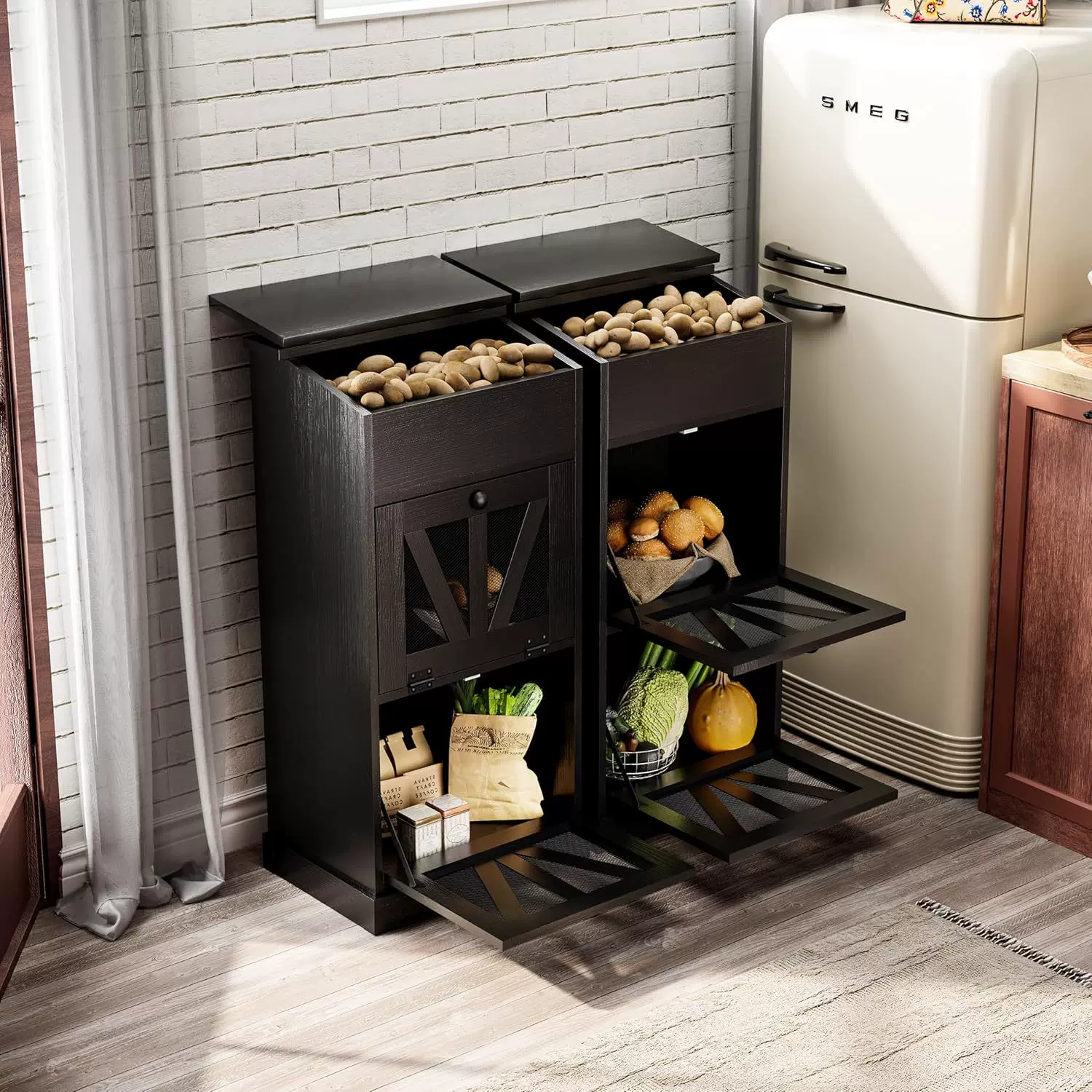 简易储物柜木制面包收纳盒家用厨房储藏室土豆洋葱储存箱柜子实木