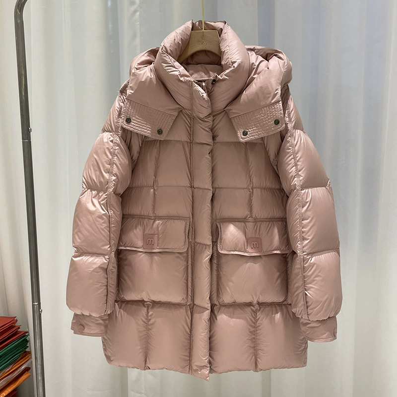 Quality long winter fashionable down jacket, mid-length, oversize