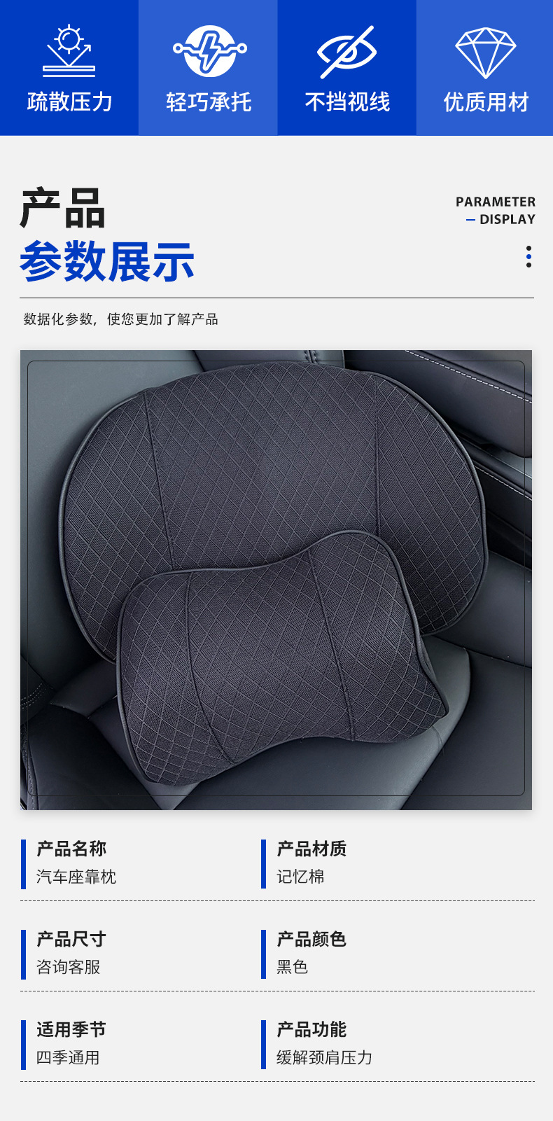 Car Headrest, Neck Pillow, Backrest, Lumbar Support, Car Seat Memory Foam Headrest Cushion, Lumbar Support Set Wholesale