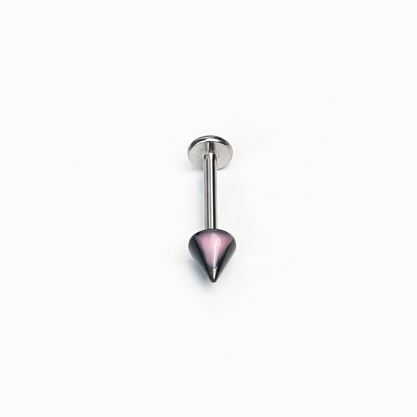 Silver pointed spike labret stud material detail