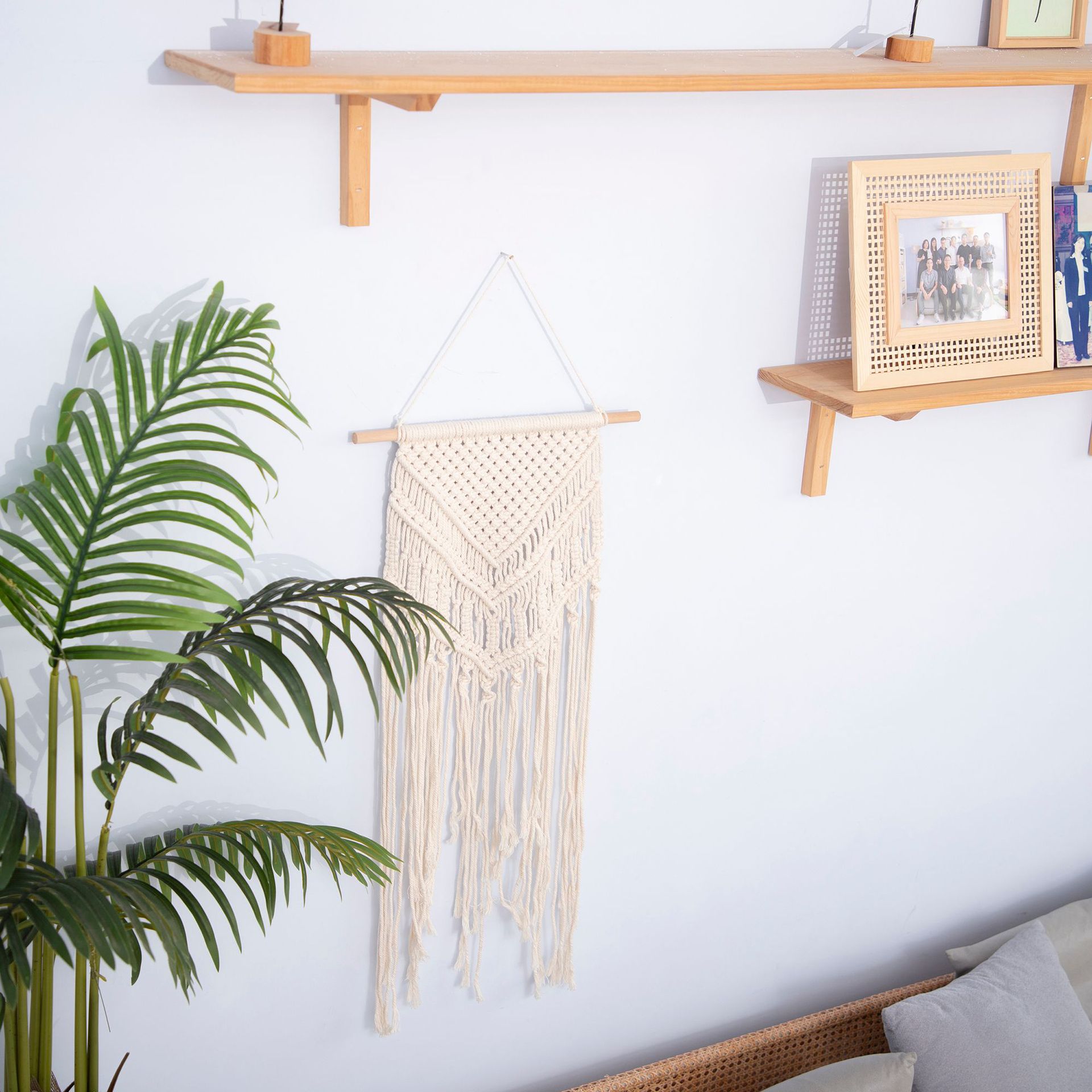 Bohemia transfronteriza Soporte para sombreros Soporte para almacenamiento de sombreros Cuerda de algodón hecha a mano Tapicería de cuerda tejida Tipo V 38*50