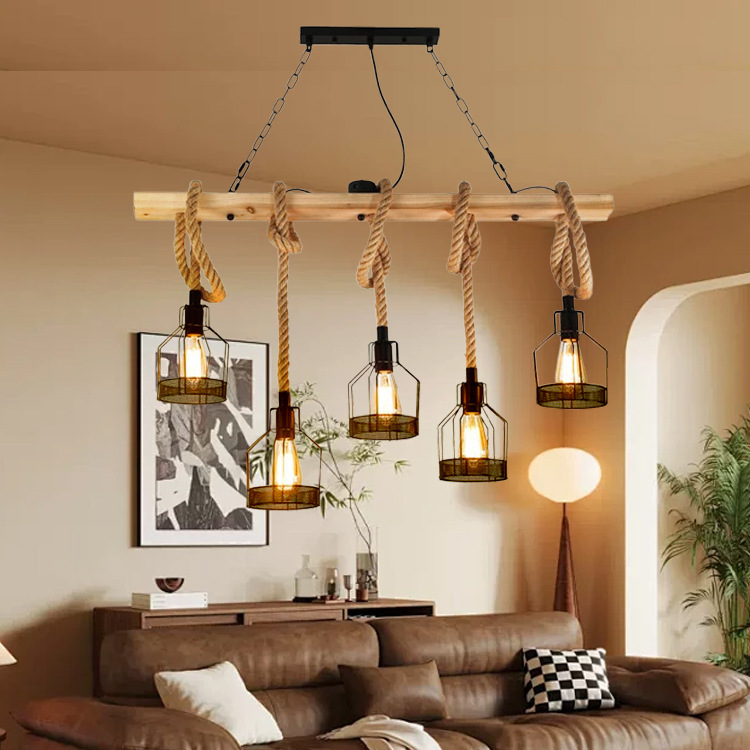 Estilo industrial retro americano, restaurante, cibercafé, araña, barra de bar personalizada, escaparate, candelabro largo de cuerda creativa