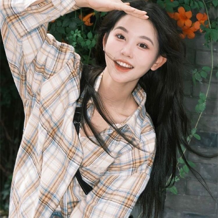 美式长袖格子衬衫春秋复古新款宽松慵懒风小个子衬衣上衣休闲外套|undefined