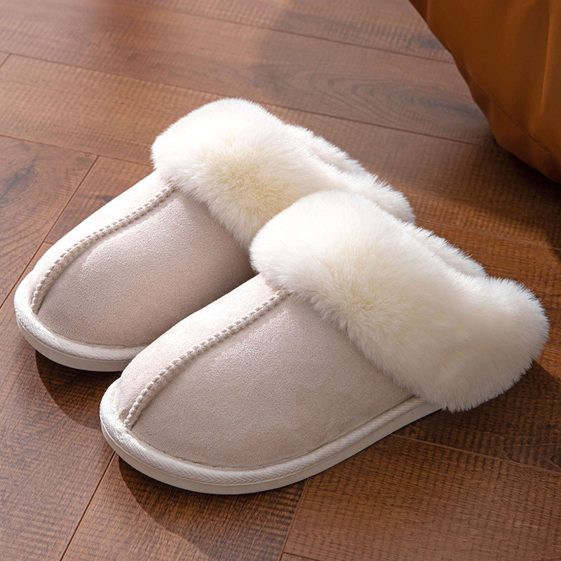 Fluffy slippers autumn and winter warm thick bottom home thickened plush cotton drag home indoor cotton slippers_voghion.com