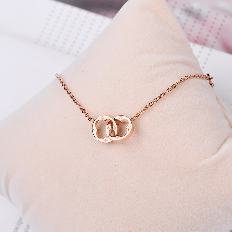Double Ring Clover Style Titanium Steel Necklace For Women_voghion.com