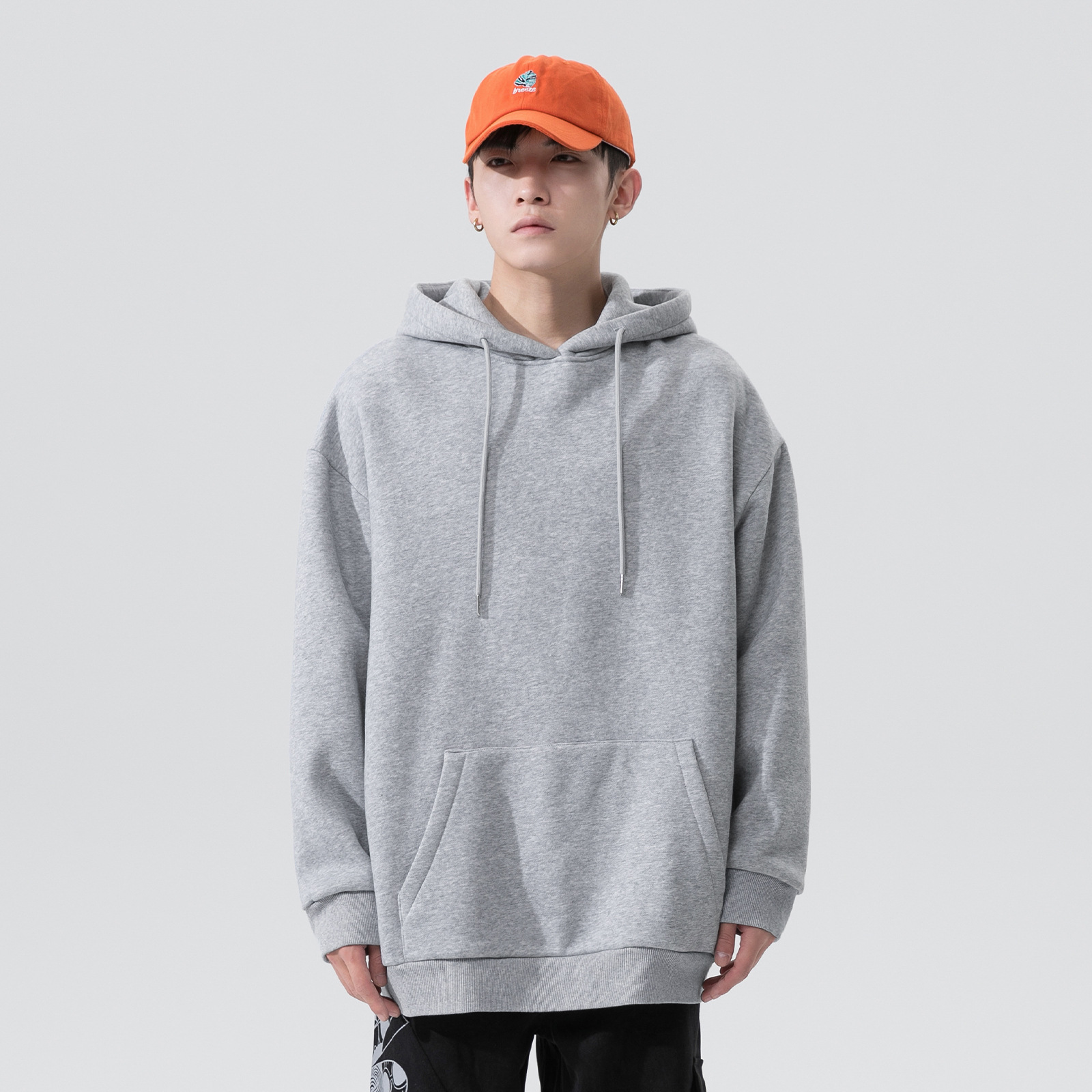 Solid color hoodie men's trendy versatile sports top loose looped hoodie jacket_voghion.com