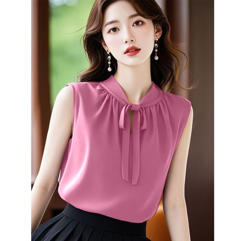 French-Style Light Purple Sleeveless Vest Shirt for Women, Unique and Stylish Design, Summer Exclusive, Exquisite Tie-Up Top