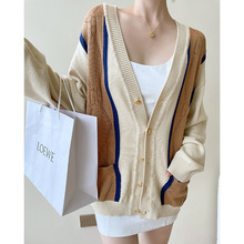 学院派芝芝芒撞色金扣开衫慵懒软糯针织外套空调衫女