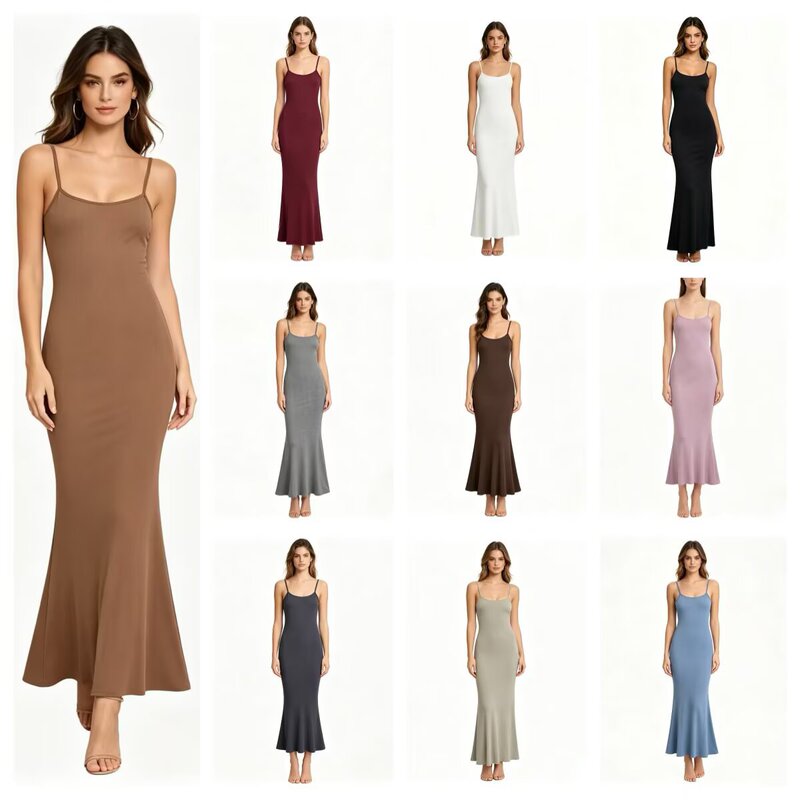 American INS hot girl Sexy Stretch Slim-fit slimming sheath strap dress women's pure tight sleeveless dress