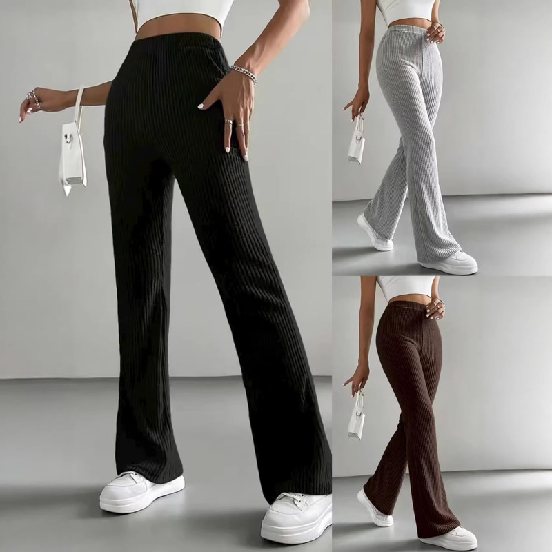 2026 Cross-Border Spring and Autumn New Style Flared Pants for Women, Solid Color Casual Pants, Ribbed Knit Fashion Versatile Slim-Fit Long Pants 2026 Cross-Border Spring and Autumn New Style Flared Pants for Women, Solid Color Casual Pants, Ribbed Knit Fashion Versatile Slim-Fit Long Pants