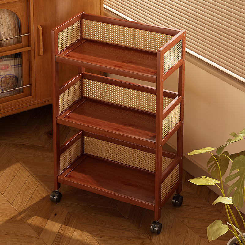 Trolley Storage Rack Multi-Layer Storage Rack Living Room Floor-Standing Removable Wheeled Snacks Household Simple Bamboo Shelf