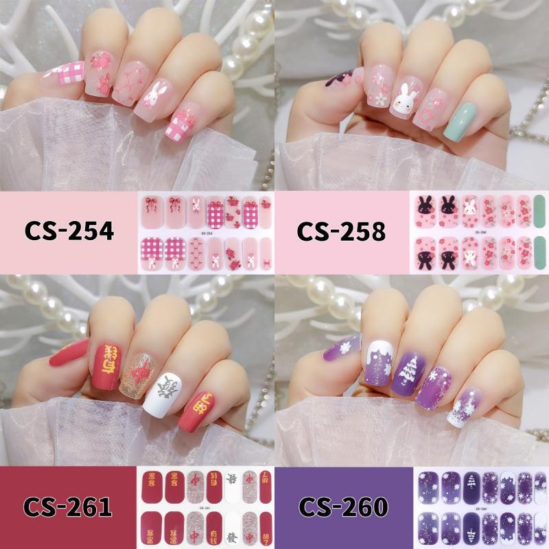 Rabbit New Year's baking-free gel nail stickers waterproof long-lasting 3D nail stickers patch female Nail Polish film film