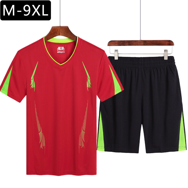 Traje deportivo de tamaño king para hombres de verano running mangas cortas running trajes de fitness para hombres sueltos camisetas de baloncesto de cuello en V dos piezas set