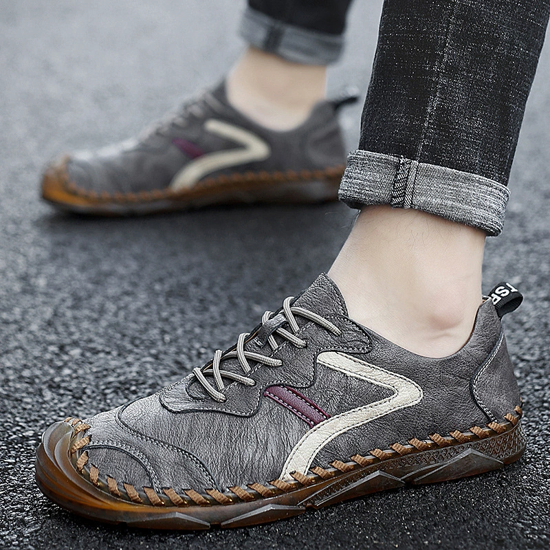 Весенняя и осенняя кожаная обувь 47 мужская спортивная обувь на мягкой подошве студенческая кроссовка черная обувь для путешествий четыре сезона повседневная обувь мужская