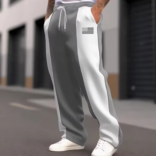 Cross-Border Independent Site American-Style Men's Casual Sports Loose Air-Layer Quick-Dry Patchwork Striped Jogger Pants