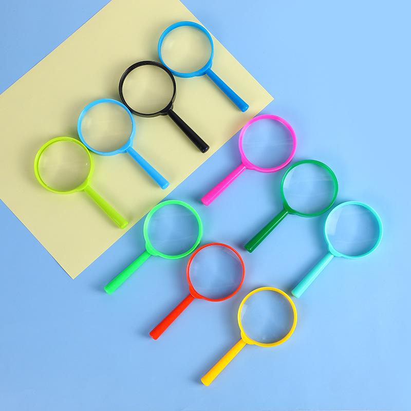 彩虹色亚克力60mm镜片科教儿童环保塑料透苯彩色手持便携式放大镜