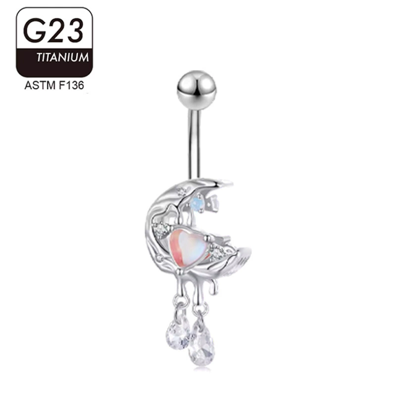 Fresh belly button piercing, cute pendant with zircon