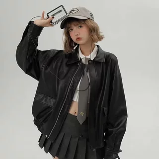 新款皮衣外套男士秋冬新款美式情侣款复古宽松休闲机车服夹克上衣