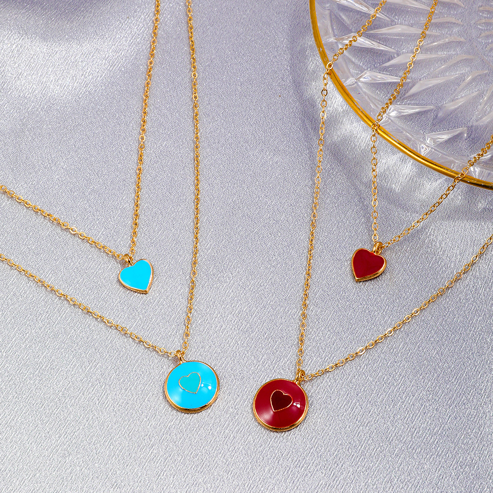 Multi layered love with new multi-color oil dripping peach heart collarbone chain trendy and niche design sense necklace_voghion.com