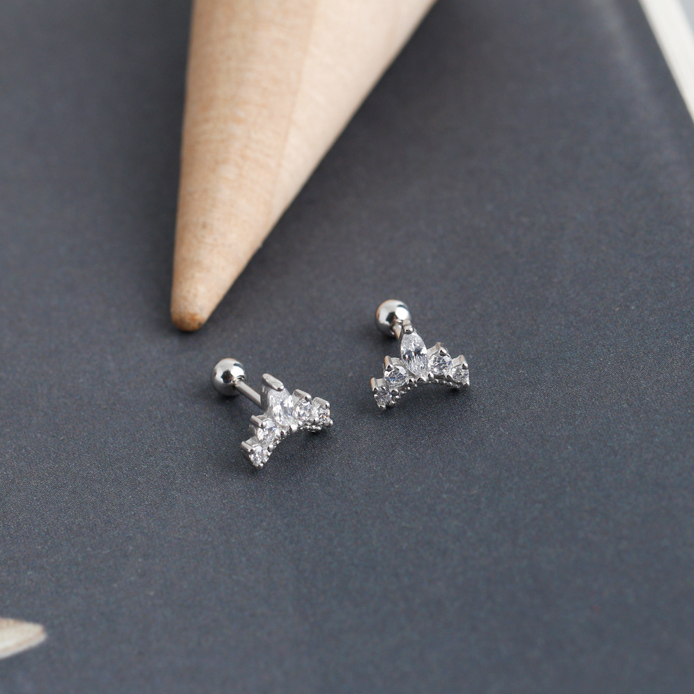 Fashion Crown Sterling Silver Inlay Zircon Ear Studs 1 Pair