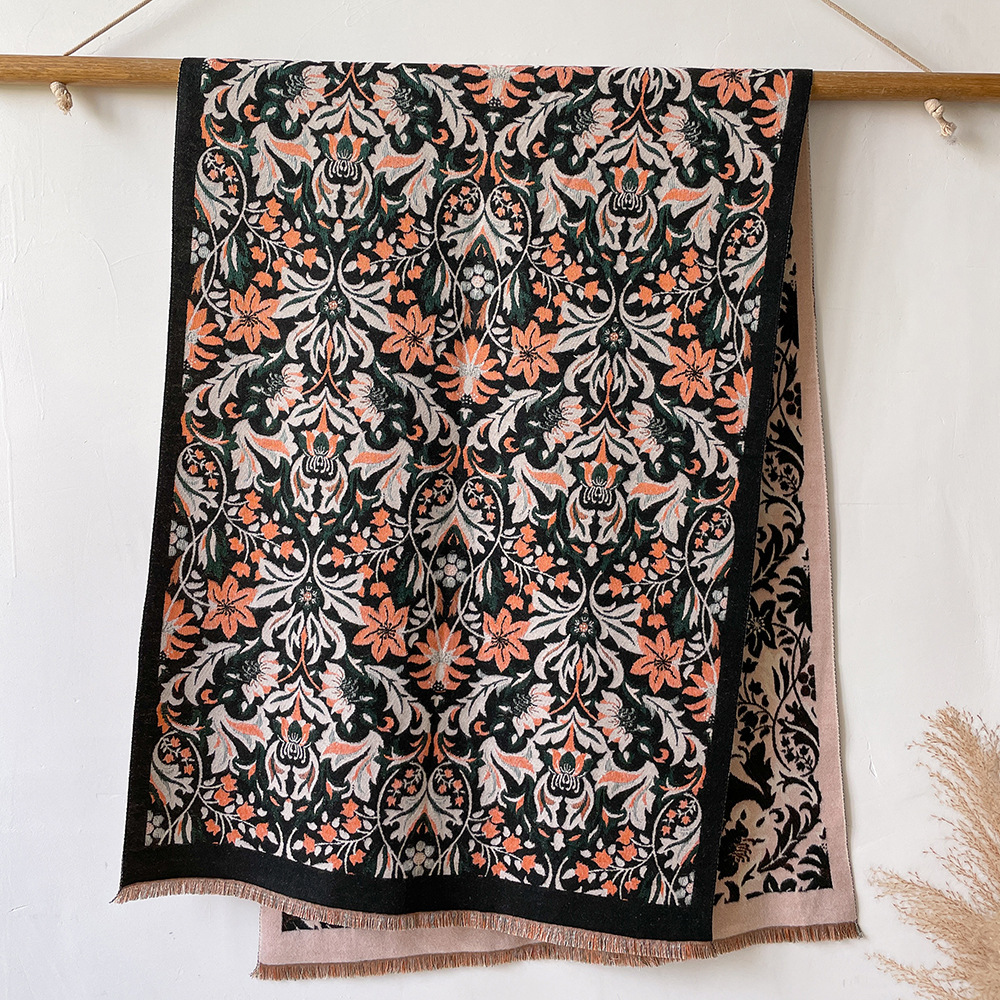 Comercio exterior nuevo estampado floral moda barba corta sala con aire acondicionado chal Cachemira-como Otoño e invierno cálido borla bufanda para las mujeres