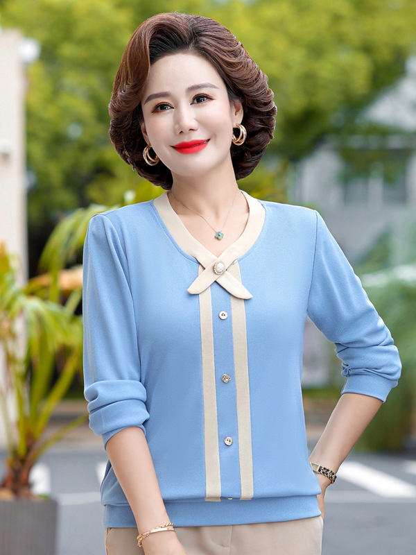 妈妈秋装时尚长袖T恤上衣服2025新款50-60中老年女装洋气打底小衫|undefined