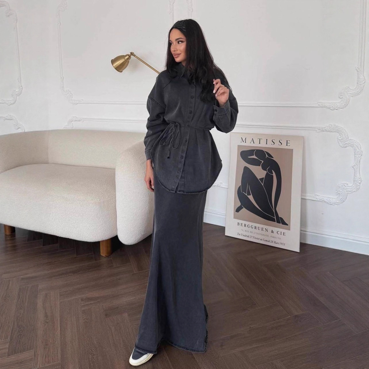 Women's Slim Fit Elegant Sports Bodycon Skirt Cardigan Jacket Denim Autumn Clothing European American Middle Eastern Style_ecoleips.com