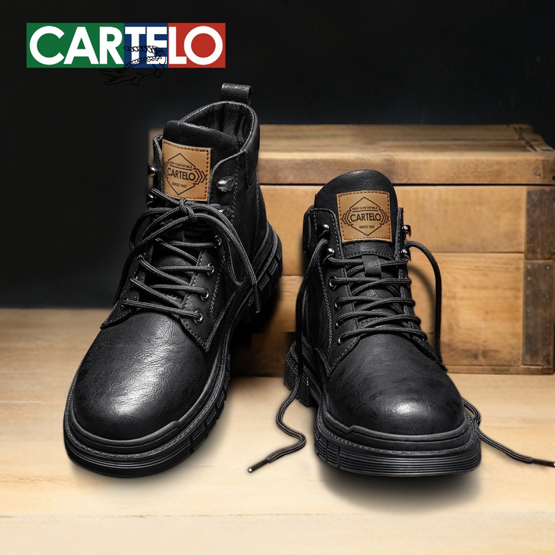 Cardile 악어 마틴 부츠 남성용 정품 가죽 영국 스타일 작업 부츠 복고풍 두꺼운 밑창 하이 탑 야외 하이킹 부츠