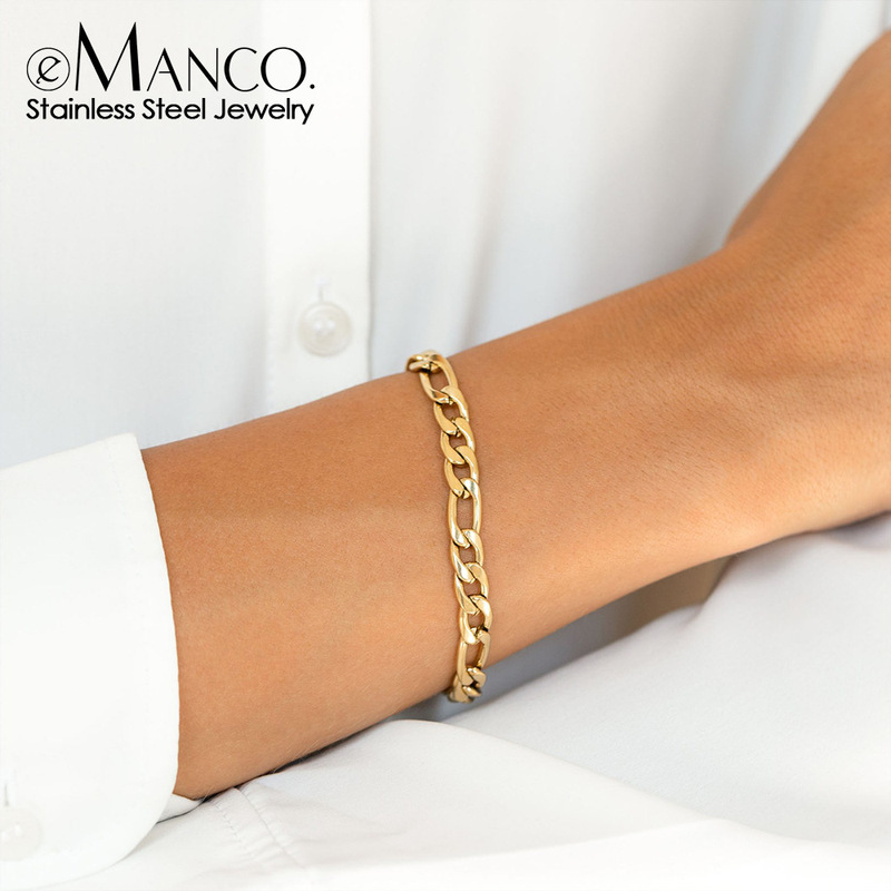 Emanco Stainless Steel Chain Gold Bracelet Couple Bracelet 4Mm/6Mm/8Mm Figaro Chain Bracelet Wholesale