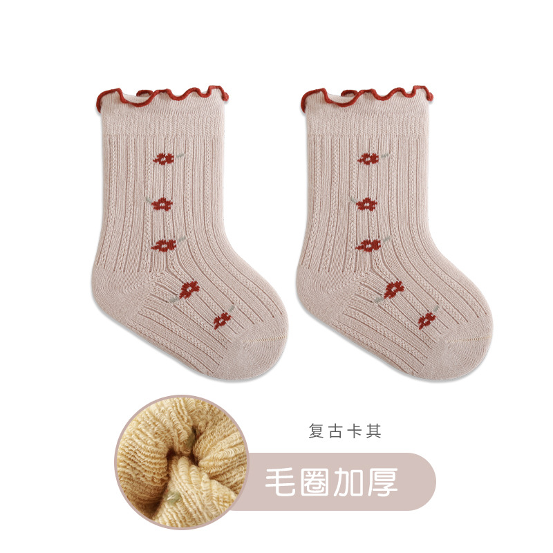 2023 invierno nuevo bebé niñas calcetines engrosados Terry cálido bebé calcetines princesa encaje niñas media pantorrilla Calcetines
