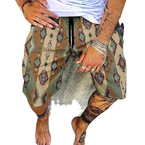 Classic Retro Tribal Geometric Totem 3D Print Men's Summer Casual Versatile Loose Beach Shorts