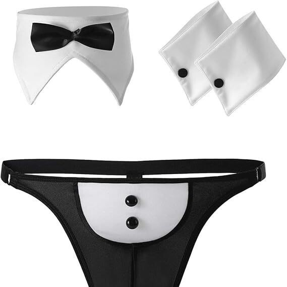 Men's Sexy Underwear Bow Tie Set Stage Uniform Performance Maid Men's Outfit Thong 3-Piece Set Amazon Hot Sale