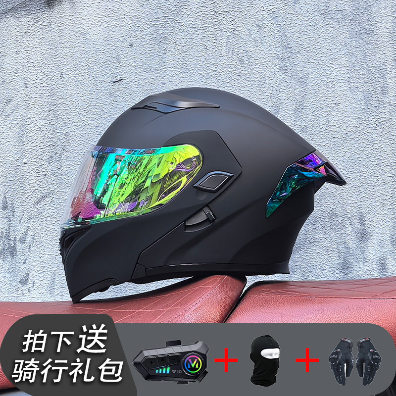 ORZ Casco de carreras Casco de doble lente totalmente cubierto para hombre Casco completo Four Seasons Travel Rally Casco completo Personalidad Bluetooth