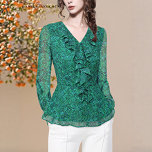 欧洲站荷叶边雪纺衫女2025秋新款长袖上衣别致显瘦女人味衬衣小衫