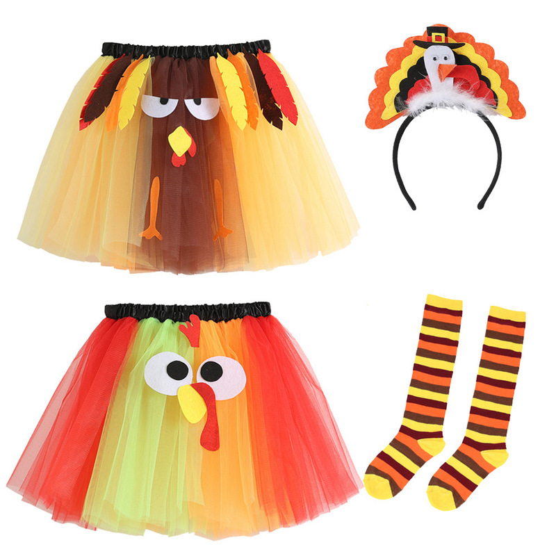 European and American Cross-Border Kidsren's Skirt Thanksgiving Turkey Suit Turkey Tutu Skirt Turkey Socks Headdress Suit
