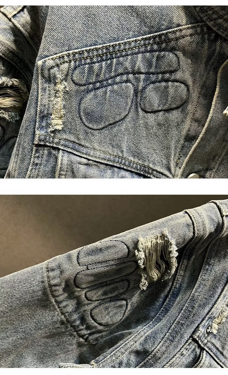 Men's Clothing Spring and Autumn New Slim Fit Ripped Denim Jacket Non Stretch Denim Jacket Top Lapel Jacket Retro Denim Clothes_voghion.com