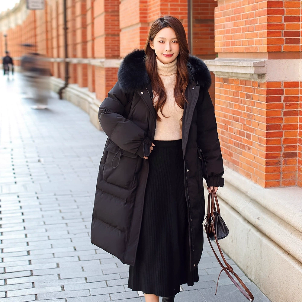Новая зимняя одежда 2025 года, пуховик в корейском стиле, большие размеры, очень большой размер 100kg (XL), приталенный, удлиненный, с эффектом утягивания талии, 218