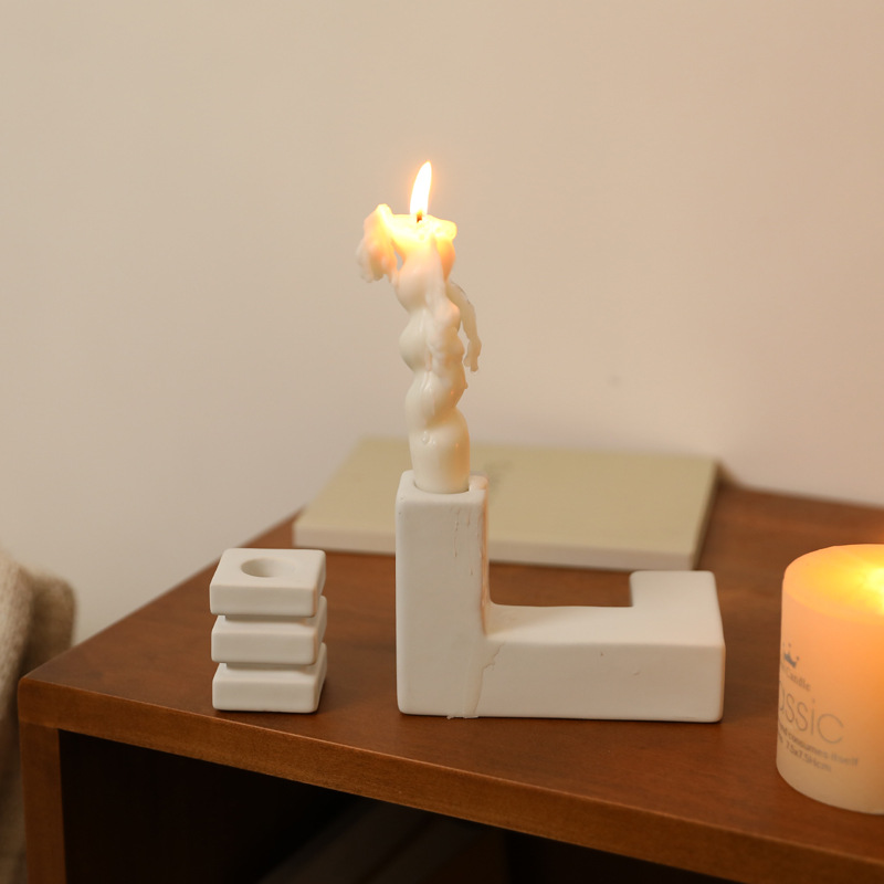 Geométrico blanco y negro candelabro de cerámica decoración estilo simple blanco y negro titular de la vela base del hogar Decoración suave al por mayor