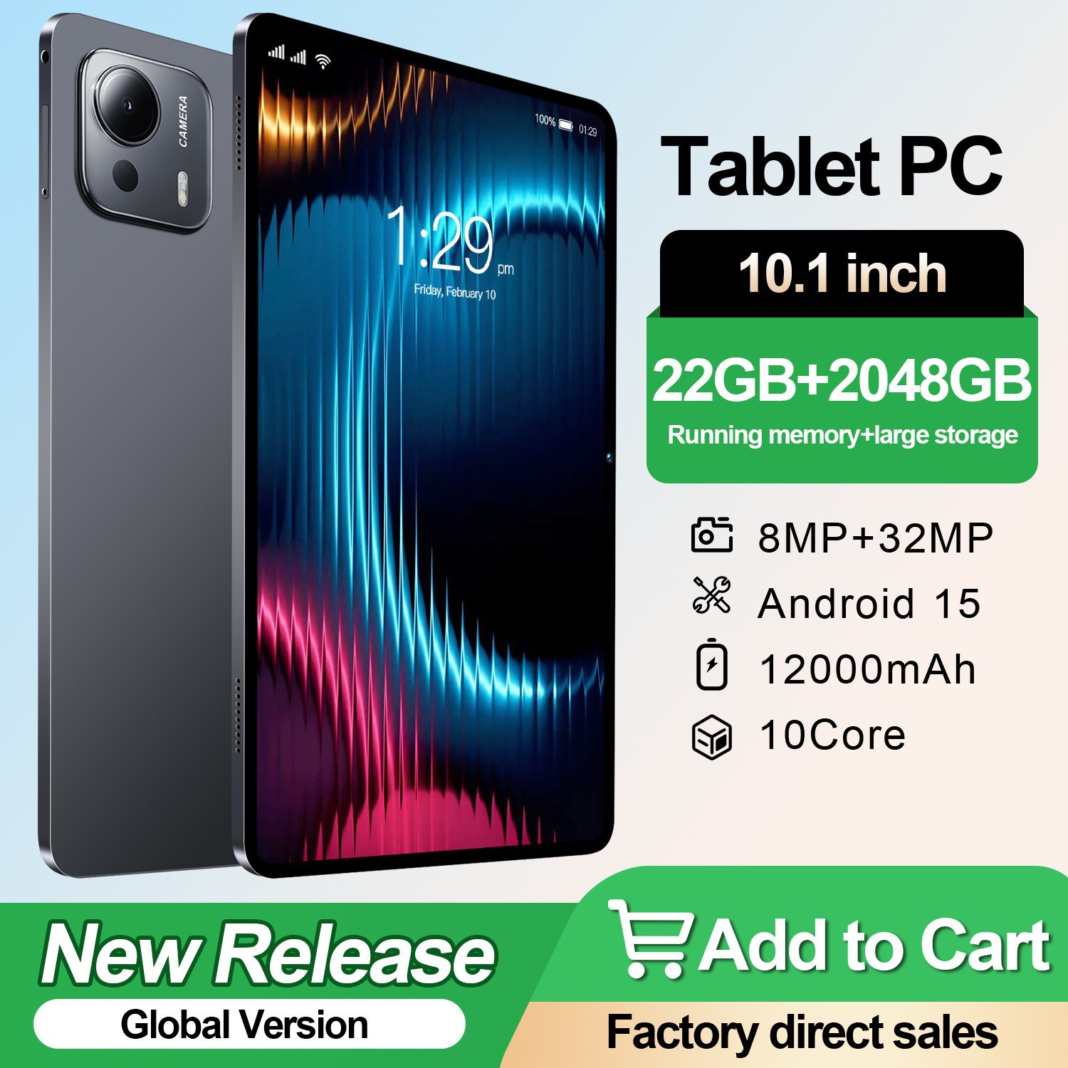 Cross-Border Factory Direct Sales 2025 New Android 10.1inch Gaming Tablet with Video Calling and Wifi Support