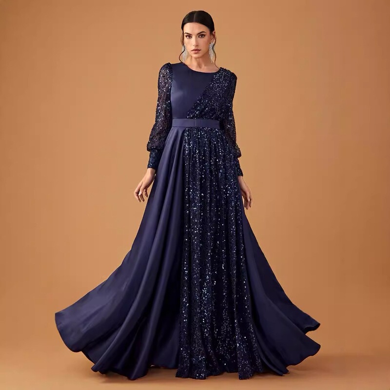 Women's Ball Gown Evening Dress Elegant and Luxurious Sequin Patchwork Satin Bishop Sleeve Party Graduation Dress-Ssl6225 Women's Ball Gown Evening Dress Elegant and Luxurious Sequin Patchwork Satin Bishop Sleeve Party Graduation Dress-Ssl6225