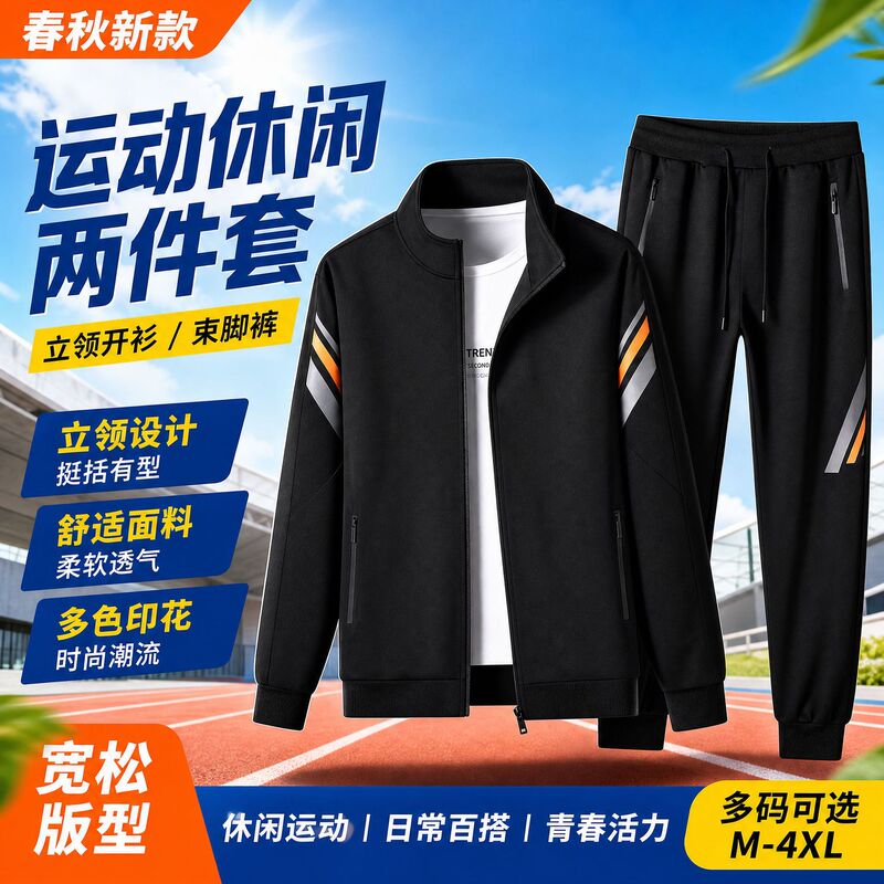 2026 Spring and Autumn New Style Stand Collar Sweatshirt Casual Suit Men's Casual Sports Loose Sweatshirt Jogger Pants Men's Clothing