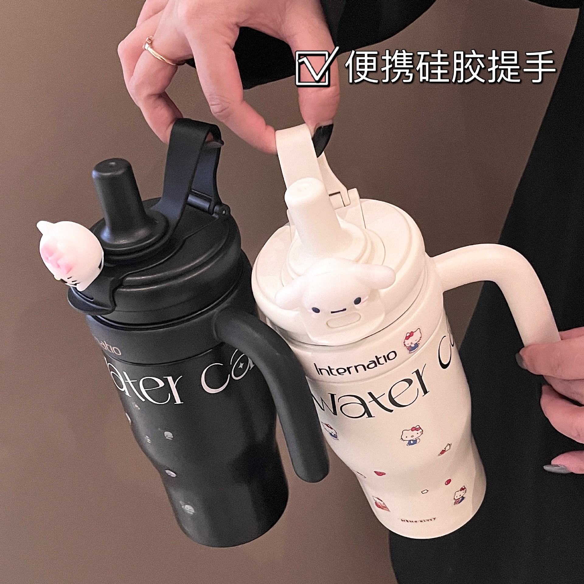 Simple 304 taza de acero inoxidable taza de café de alta capacidad para hombres y mujeres con mango portátil taza de agua de paja