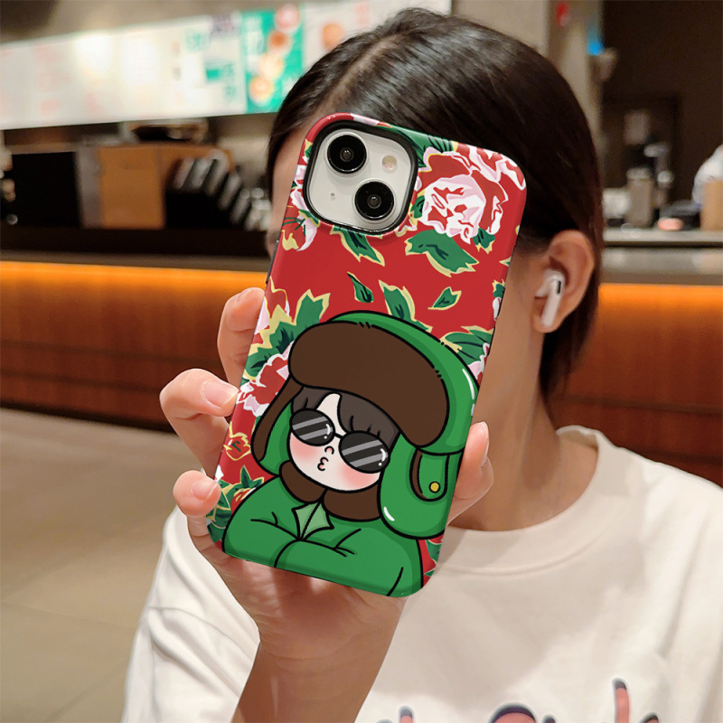 Flower cotton-padded jacket for lovers Apple 16 mobile phone case iphone15promax film 14 bracket 13 2 in 1 12