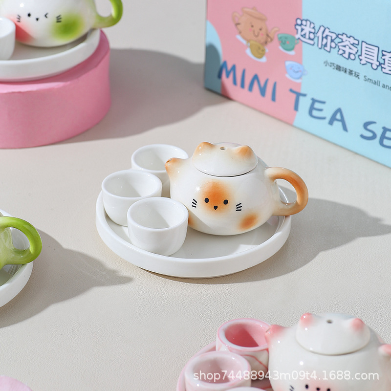Children's Teapot Trendy Tea Drink Decorative Ornament Cat Ear Pot Ceramic Mini Realistic Small Teapot Clever Small Teacup Teapot