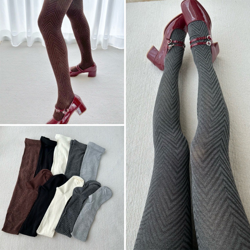 Autumn and Winter Herringbone Pattern Tights Knitted Leggings Fashionable Slimming Look Warm One-Piece Tights Outer Wear Leggings Wholesale for Women