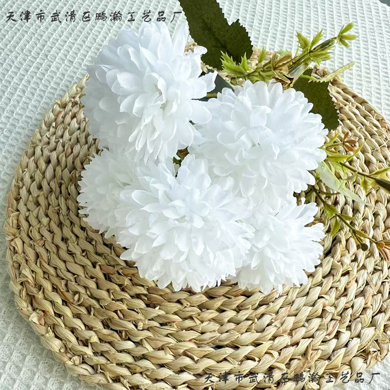 仿真6头球菊把束 单枝小把束婚礼堂手捧花  跨境假花田园布景插花