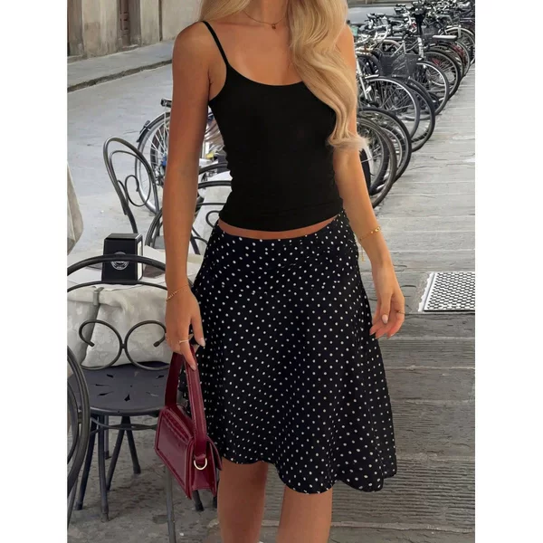 2026 European and American Cross-Border Summer New Women's Fashion Polka Dot Elegant Mesh Irregular Design Mid-Waist Skirt