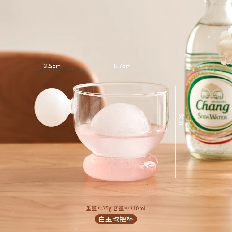高ホウ素シリコンガラス球形カップ単層カップ家庭用かわいい冷たいカップ子供用ハンドル付き牛乳グラス|undefined