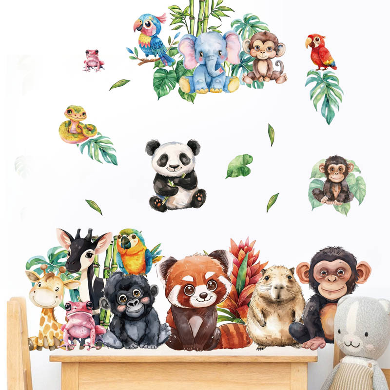 Cross-Border Cartoon Cute Animals Panda Raccoon Wall Stickers Children's Room Wall Decoration Beautification Home Stickers